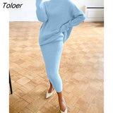Ribbed Knit 2 Piece Dress Set Outfits Ladies Knitwear Top And Midi Skirt Sets For Women Casual Winter Sweater Sets