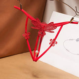Tback temptation underwear female hollow embroidery thong sexy pearl pendant free open transparent sexy t pants