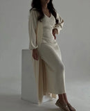 2025 New Fashion Solid Color Long Knitwear Dress Elegant Suit