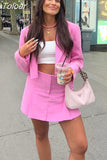 MODA 2023 Women Blazer Suit Two Piece Sets Turn-down Collar Blazers Tops And Pleated Skirts Femme High Street Y2K