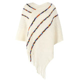 Plus Size Spring Autumn Striped Poncho Women Sweater Oversized Jumper Knitwear Holiday White Vintage Cape Sleeveless