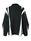 Women Black Irregular Color-block Big Size Blazer New Lapel Long Sleeve Jacket Fashion Tide Spring Autumn 2023