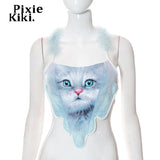 Cute Y2k Cropped Tops Fairy Streetwear Sexy Furry Trim Backless Halter Top Fashion Trends Women Clothing