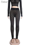 Hollow Out Two Piece Set Women Sexy Long Sleeve Hole Crop Top and See Through Pencil Legging Hipster Co Ord