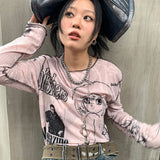 Y2k Aesthetics T-shirt Grunge Fairycore Harajuku Tshirt Japanese Cartoon Print Tee Shirts Korean Fashion Tops E-girl