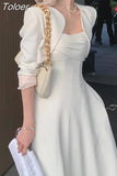 Women Summer Elegant Casual Midi White Dress Spaghetti Strap Vintage A-Line Fashion Party Vestidos Femme Prom Robe Clothes
