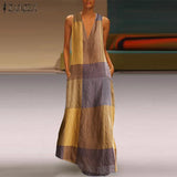 Printed Maxi Dress ZANZEA 2022 Women's Sundress Casual Summer Long Vestido Female V Neck Party Robe Femme Linen Dress