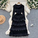 Folded High-Grade Sense Of Small Vintage Collar Lace With Waist Lotus Leaf Side Pressure Folded Elegant Dress