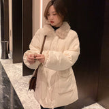 2022 New Korean Winter Coat High Waist Short Women Kawaii Loose Ins Lolita Cropped Parkas Bomber Basic Jacket