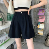 Women High Waist White Shorts Korean Fashion Pleated Wide Leg Pants Summer Casual All Match Female Preppy Style Pants