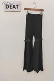 Fashion Women Pant High Waist Knee Strap Splited Medium Strecth Black Knit Floor-length Flare Pants Summer 2023 New