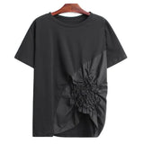 Women Spliced Pleated Loose Fit T-shirt New Round Neck Long Sleeve Fashion Tide All-match Spring Autumn 2023