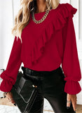 and Autumn Long Sleeve Ruffles Blouse Women Tops Loose Chiffon Shirt 2022 Korean Office O-neck Solid Fashion Blouse