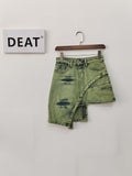 Fashion Women's Skirt High Waist Patchwork Irregular Mini Above Knee Tie-dyed Green Denim Skirts Spring 2023 New
