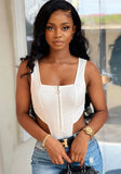 White Sexy Square Collar Sleeveless Solid Zippers