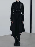Women Black Brief Topstitched Slim Casual T-shirt New Turtleneck Long Sleeve Fashion Tide Spring Autumn 2023