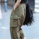 Sreetwear Loose Harem Pants Women 2023 Summer Wide Leg Big Pocket Cargo Pants Woman Elastic Waist Causal Trousers