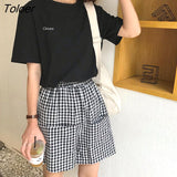 Women Short Sleeve T-shirts Loose Casual Letter Embroidery O-neck Korean Style Fashion All-match Student Streetwear Ulzzang