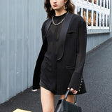 Vinatge Loose Women Blazer Notched Collar Long Sleeve Patchwork Button Suit For Female Fashion Clothing