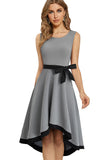Vintage O-Neck Sleeveless Solid Bow A-line Midi