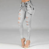 Women Jeans High Waisted Straight Skinny Stretchy Pant Streetwear Ladies Hole Washed Bandage Denim Pencil Pants Trousers