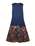 Sleeveless Dress Female Positioning Print Dress Bohemian Retro Long
