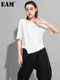 Women White Black Irregular Spliced Short Casual T-shirt New Round Neck Short Sleeve Fashion Spring Summer 2023
