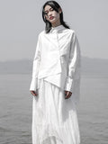 2023 New Spring Autumn Lapel Long Sleeve White Loose Big Size Irregular Loose Shirt Women Blouse Fashion Tide