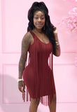 Sexy U-neck Sleeveless Fringe Tassels Bodycon