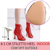 New Stye Salsa Jazz Outdoor Indoor Social Latin Dance Shoes for Dancing Women High Heels Ballroom Mesh Red Professional