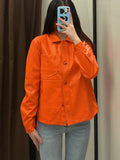 Women Faux Leather Jacket Biker Orange Blouse Coat Turndown Collar PU Motorcycle Jackets Loose Streetwear