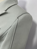 Fashion Women's Blazer Notched Collar Double Breasted Long Sleeve Belt Waist Gray Long Suit Jackets Spring 2023 New
