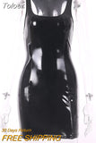 PU Patent Leather Sheath Tank Dress PVC Latex Nightclub Dresses Bodycon Package Hip Summer Women Short Mini Low Cut