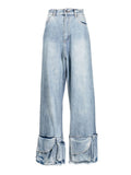 Fashion Women's Jeans High Waist Legs 3D Multi Pocket Light Color Straight Tube Denim Cargo Pants Summer 2023 New