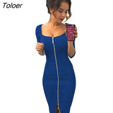 Sexy Pencil Tight Dress Women Bodycon Sheath Dress Black Long Sleeve Party Dresses Women Front Full Zipper Dress