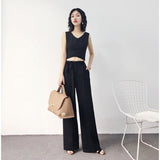Philosophy Spring Wide Leg Khaki Pants Women elastic High Waist Palazzo Pants streetwear Elegant Office Ladies