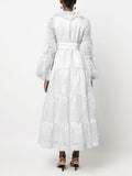 Elegant Long Dresses For Women V Neck Puff Long Sleeve Patchwork Lace Temperament Maxi Female 2023 Spring Fashion