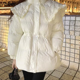 Detachable Lace Collar Short Designer Jacket Women Hooded Korean Fashion Thick Warm Parkas Female Oversize Padded
