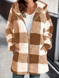 Women's Coat New Wish Long-Sleeved Lattice Hooded Zip-On With Pocket Loose