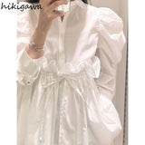Women Shirts Puff Sleeve Drawstring Ruffles Blouses Fashion Bandage Shirt Vintage Blouse Tops 2023 Blusas Mujer De