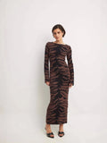New Women's Fashion Elegant Round-Collar Knitted Long Dress Leopard Dress Dress