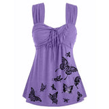 Sleeveless Top Women Fashion Vest Summer Butterfly Print Casual Sleeveless Slim Vest Solid Color Swing Cami