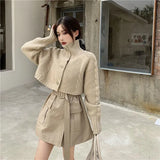 Korobov Korean Long Sleeve Streetwear Crop Cardigans Vintage Single Breasted Knit Turtleneck Cardigan Sweet Japanese