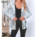 Sequin Lapel Women Blazer Coat 2023 Autumn Fashion Long Sleeve Women Jacket Elegant Turn-down Collar Office Lady