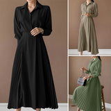 Pleated Fashion Elegant Work OL Party Casual Vestidos Shirtdress Vintage Dresses ZANZEA Women Spring Sleeved A-line Lapel