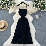 Dress Women 2025 New Gentle Wind Temperament Slings Waists Thin Vertical Knitted Dress Inside The Long