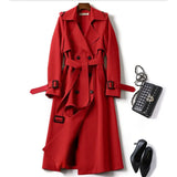 Spring Autumn Middle Long British Style Coat Coat Fashionable Solid Color Lapel Double Row Button Women's Coat