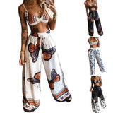 New Summer Women's Printed Sexy Breasts + Loose Broad Leg Pants Two