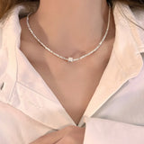 Galaxy Silver Pearl Necklace-Outfit