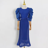 TWOTWINSTYLE Solid Two Piece Set For Women O Neck Butterfly Half Sleeve High Waist Top High Waist Skirt Elegant Sets Female